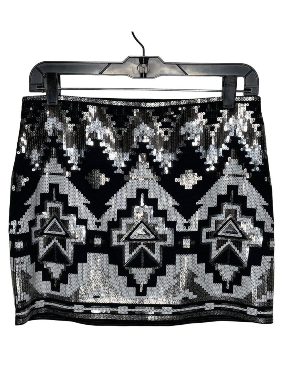 Express Women’s Small Black Silver Sequin Mini Skirt Geometric Party